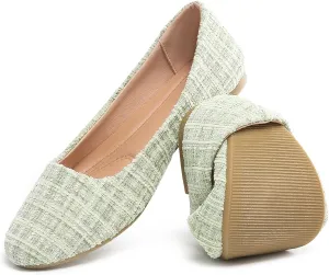 HEAWISH Women’s Round Toe Flats Shoes Ballet Flats Dressy Comfortable White Green Flats for Women