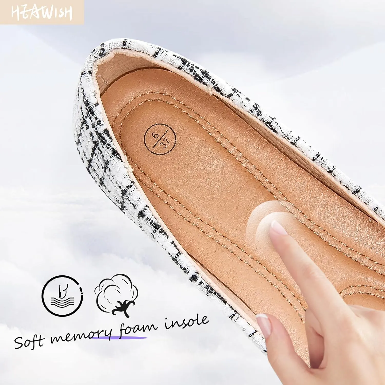 HEAWISH Women’s Round Toe Flats Shoes Ballet Flats Dressy Comfortable White Green Flats for Women