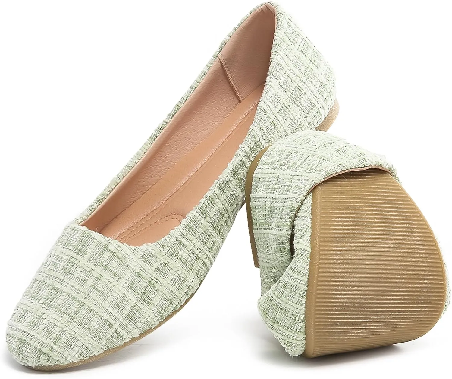 HEAWISH Women’s Round Toe Flats Shoes Ballet Flats Dressy Comfortable White Green Flats for Women
