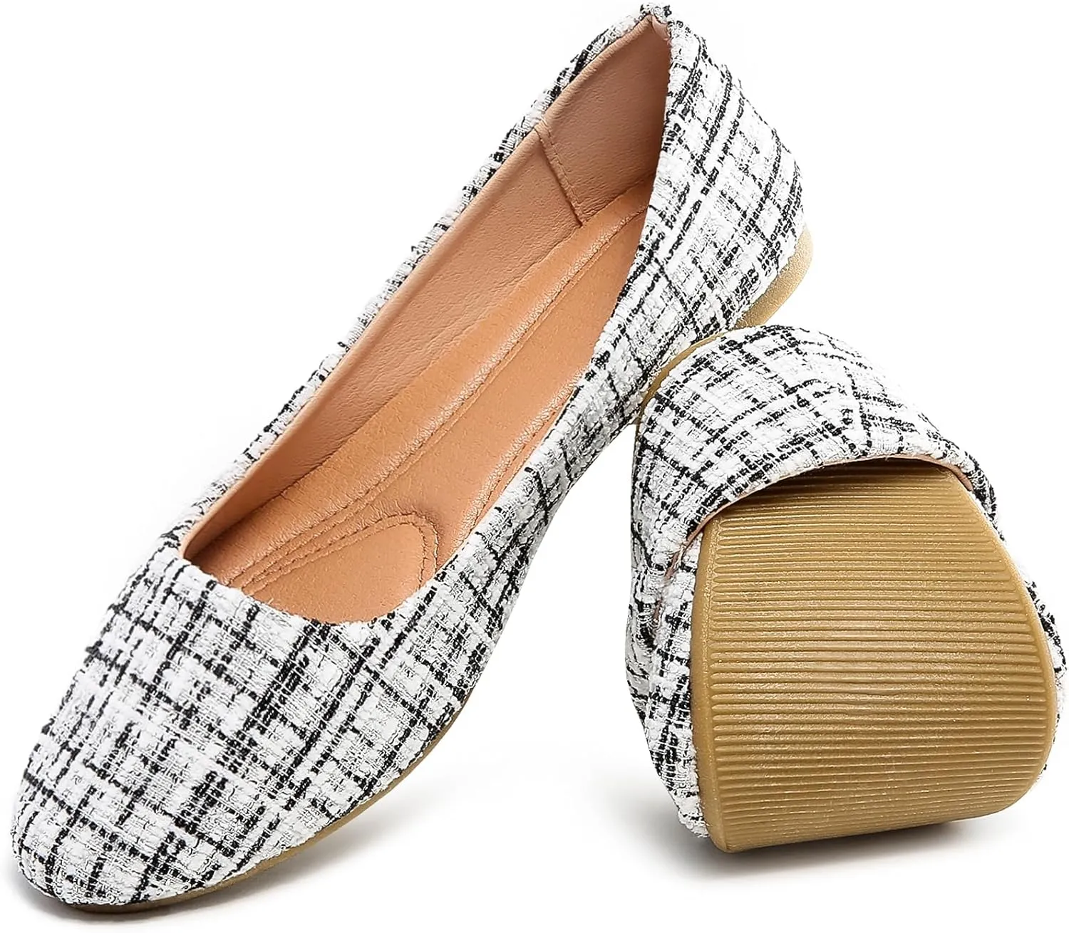 HEAWISH Women’s Round Toe Flats Shoes Ballet Flats Dressy Comfortable White Green Flats for Women