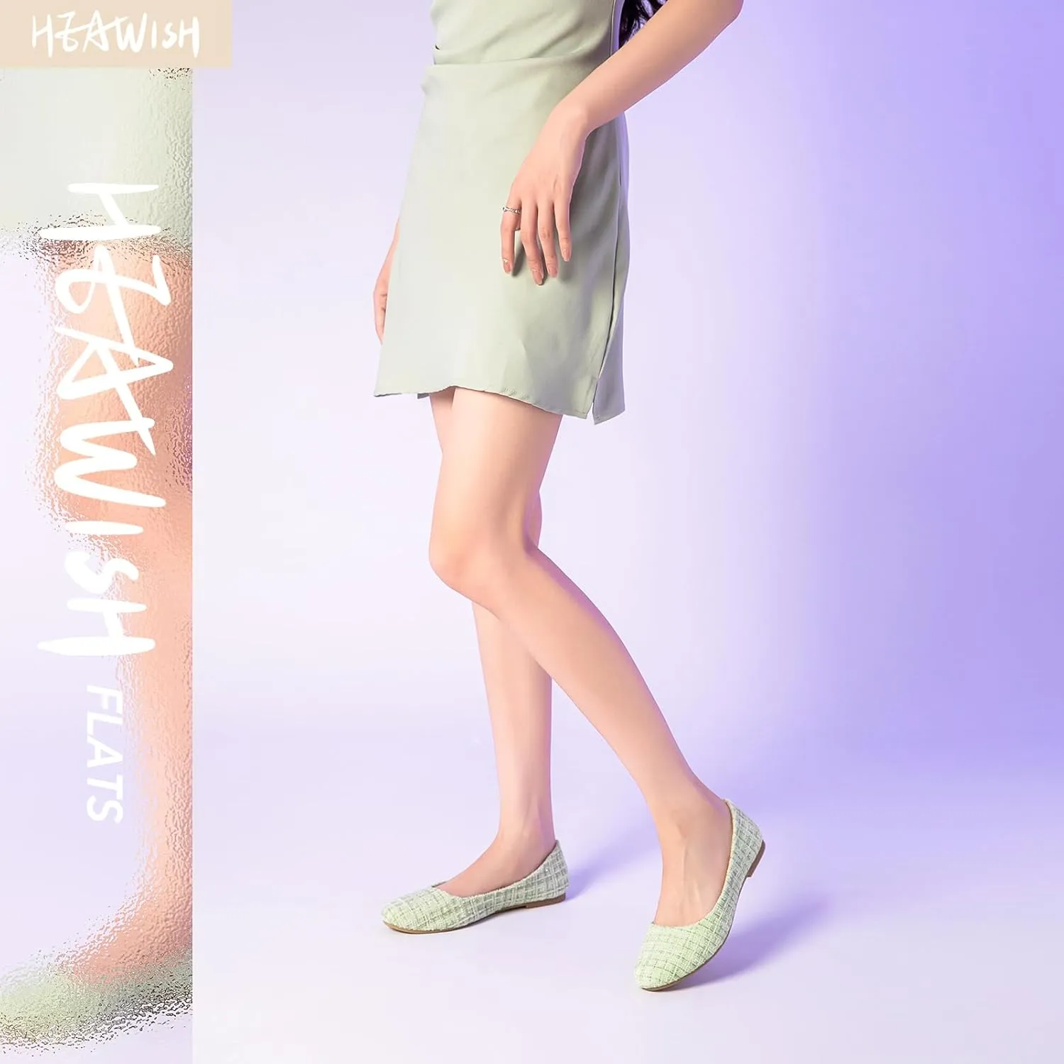 HEAWISH Women’s Round Toe Flats Shoes Ballet Flats Dressy Comfortable White Green Flats for Women