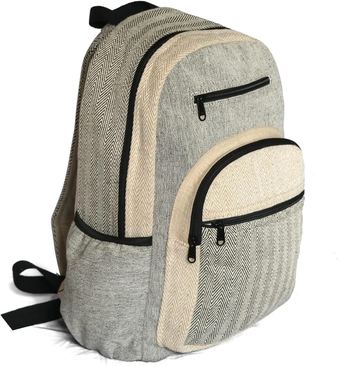 Hemp Backpack Lightweighted 100% Natural Hemp Cotton Fabric Casual Daypack Multipurpose Handmade Bag For Travel, Hiking, Yoga, Picnic(Black & White)