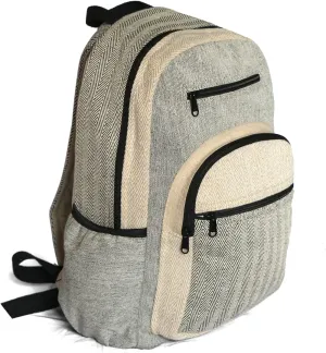 Hemp Backpack Lightweighted 100% Natural Hemp Cotton Fabric Casual Daypack Multipurpose Handmade Bag For Travel, Hiking, Yoga, Picnic(Black & White)