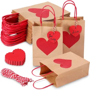 Hillban 24pc Valentine's Day Heart Gift Bags with Tags & Handles, Red & Pink, 6 x 3 x 8 Inch, Multiple Occasions