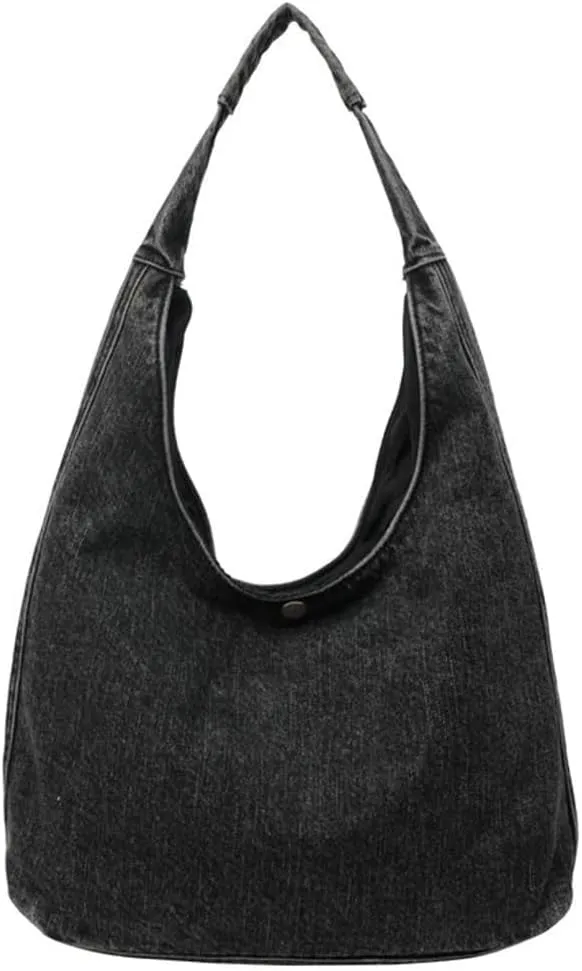 Hobo Bags for Women Soft Denim Material Shoulder bags with Magnetic Snap Simple Lightweight Denim Bags for Daily Life