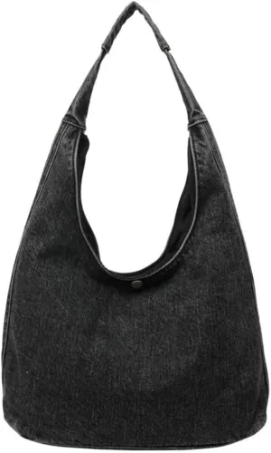 Hobo Bags for Women Soft Denim Material Shoulder bags with Magnetic Snap Simple Lightweight Denim Bags for Daily Life