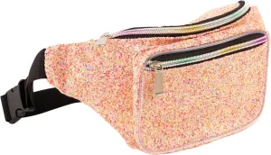 Holographic Rave Pink Rainbow Gravel Glitter Fanny Pack For Women Grils Festival Waist Belt Bags -Pink Rainbow Gravel