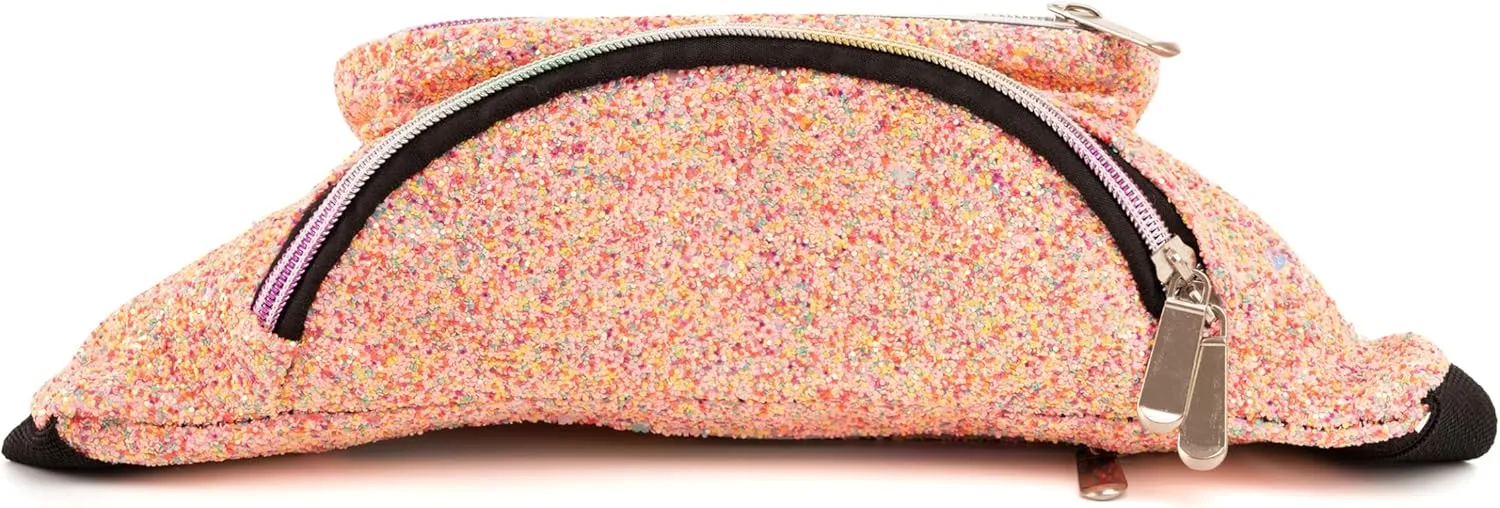 Holographic Rave Pink Rainbow Gravel Glitter Fanny Pack For Women Grils Festival Waist Belt Bags -Pink Rainbow Gravel
