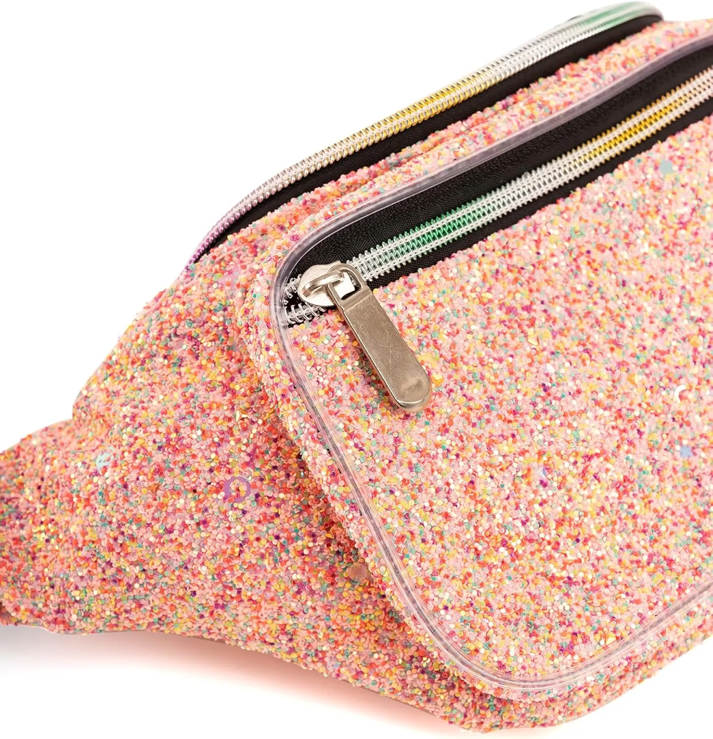 Holographic Rave Pink Rainbow Gravel Glitter Fanny Pack For Women Grils Festival Waist Belt Bags -Pink Rainbow Gravel