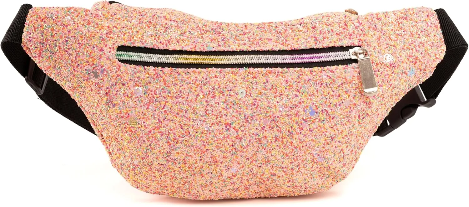 Holographic Rave Pink Rainbow Gravel Glitter Fanny Pack For Women Grils Festival Waist Belt Bags -Pink Rainbow Gravel