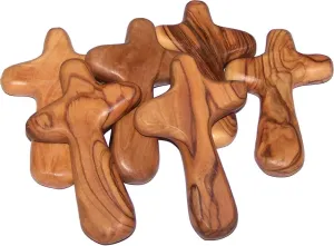 Holy Land Market 6 large handheld olive wood holding comfort Crosses with bags and certificates