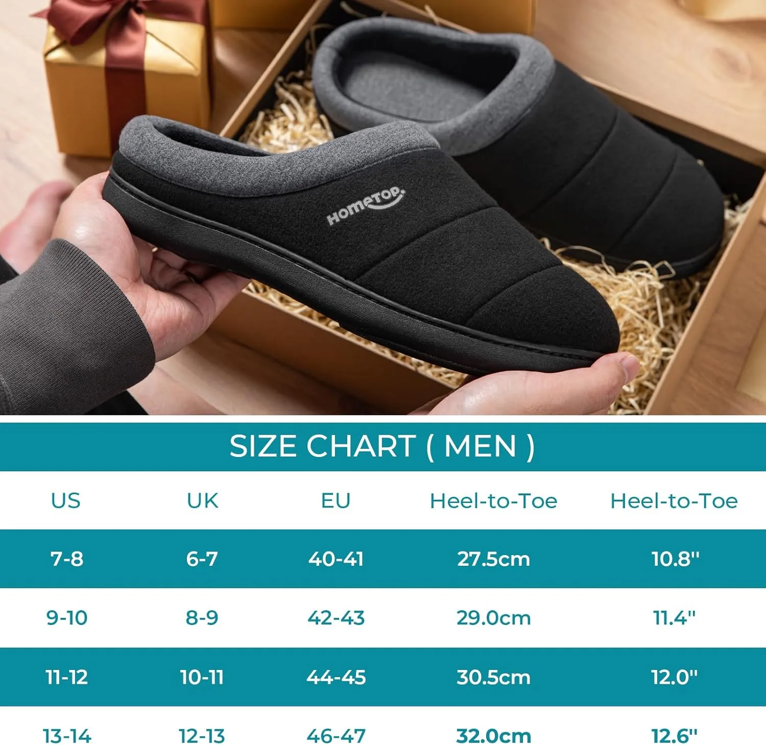 HomeTop Men's Quilted Slippers Cozy Soft Non-Slip De Velvet Memory Foam House Shoes