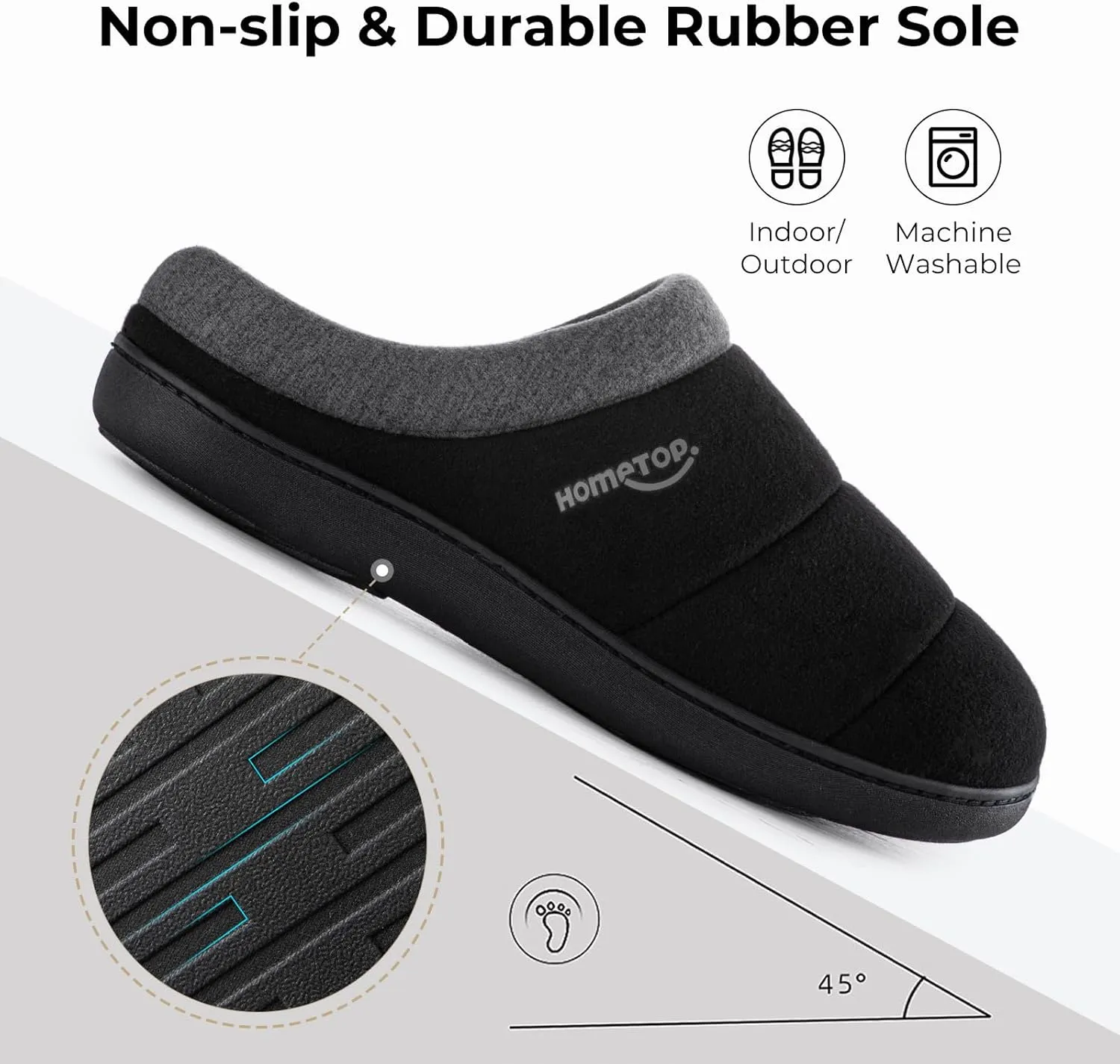 HomeTop Men's Quilted Slippers Cozy Soft Non-Slip De Velvet Memory Foam House Shoes