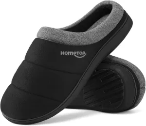 HomeTop Men's Quilted Slippers Cozy Soft Non-Slip De Velvet Memory Foam House Shoes