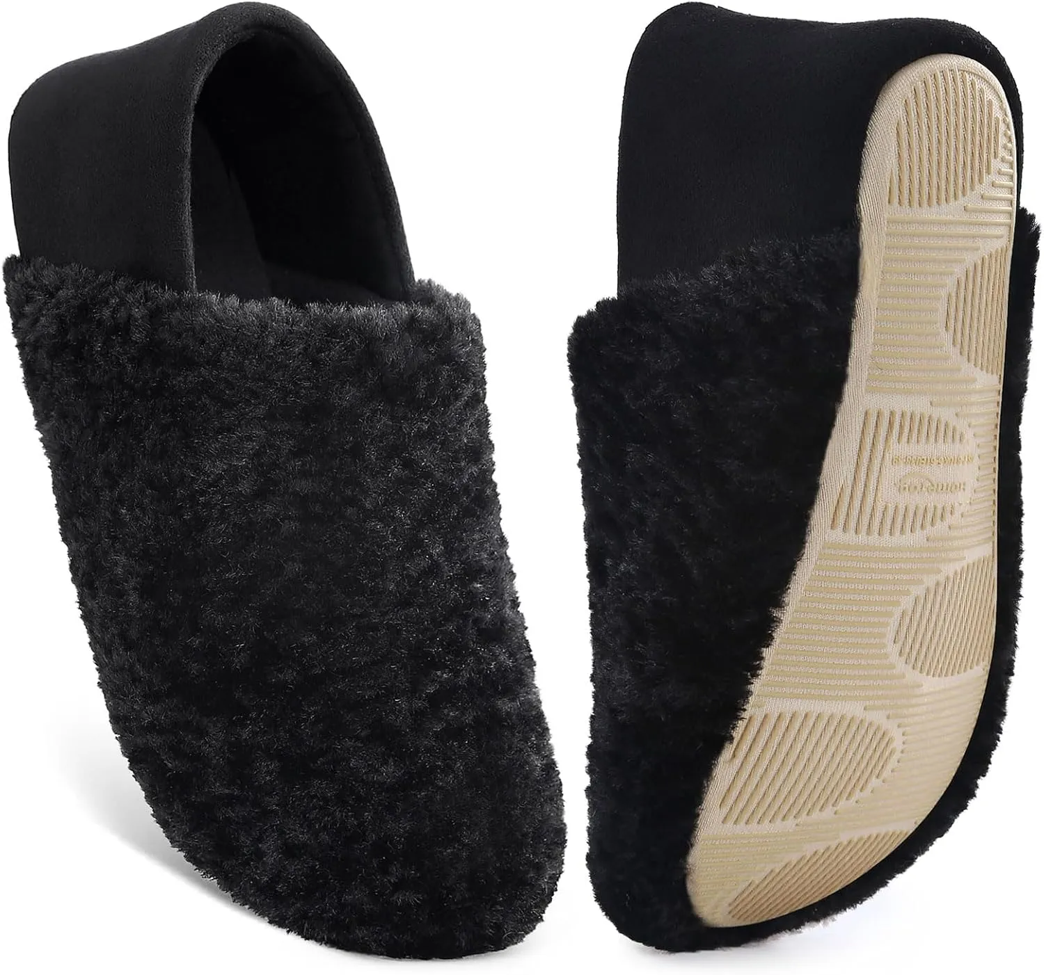 HomeTop Women's Plush Slippers with Collapsible Microsuede Heel Indoor House Shoes