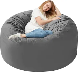 Homguava 3FT Bean Bag Chair: 3' Bean Bags with Memory Foam Filled, Large Beanbag Chairs Soft Sofa with Dutch Velvet Cover-Grey
