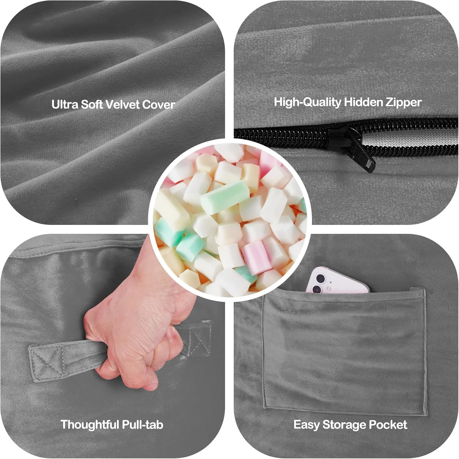 Homguava 3FT Bean Bag Chair: 3' Bean Bags with Memory Foam Filled, Large Beanbag Chairs Soft Sofa with Dutch Velvet Cover-Grey
