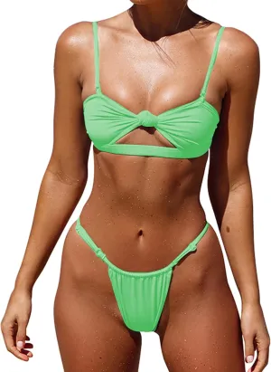 Honlyps Thong Bikini Sets for Women Two Piece Cheeky Swimsuits Micro String Swim Suits Triangle Bandeau Bathing Suit Teens