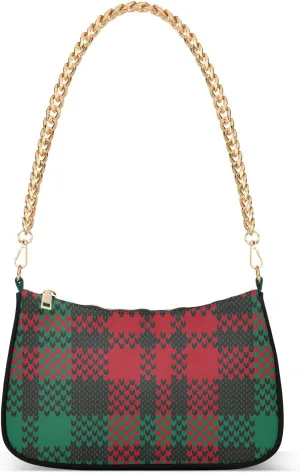 Houndstooth Shoulder Bag for Women Fabric Crescent Handbag with Zipper Chain Clutch Purses