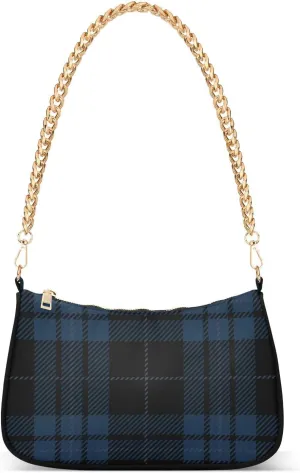 Houndstooth Shoulder Bag for Women Fabric Crescent Handbag with Zipper Chain Clutch Purses