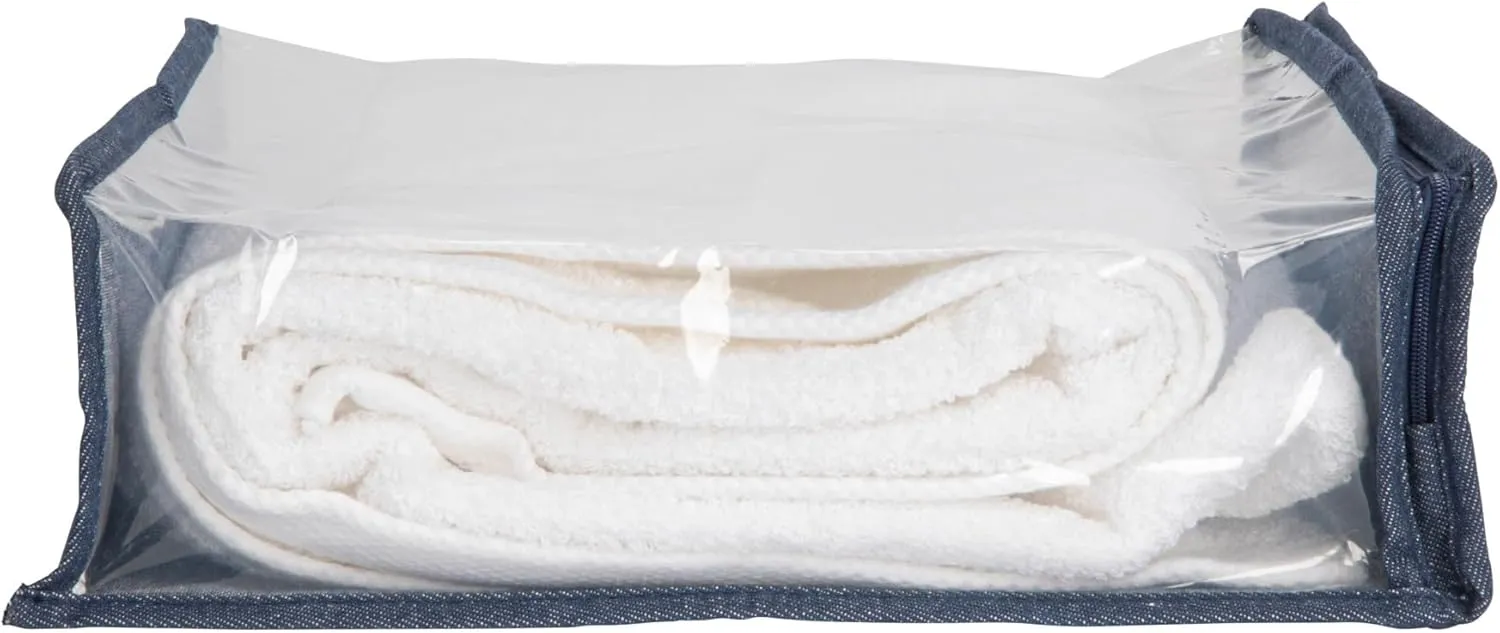Household Essentials Under Bed Zippered Sweater Storage Bags with Clear Vision Panel, Set of 3, Denim