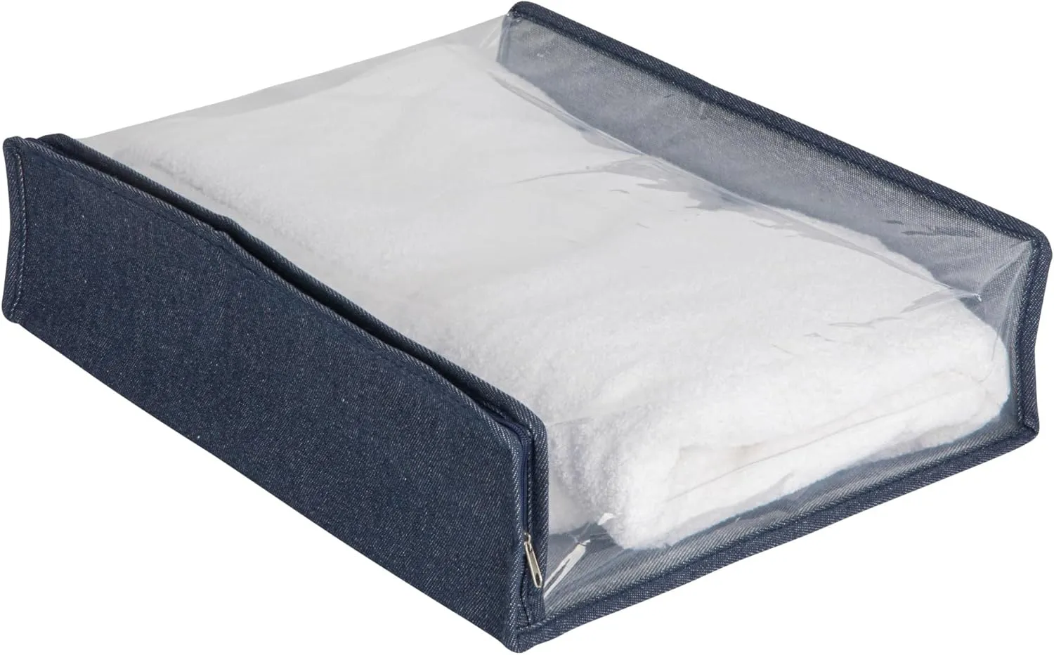 Household Essentials Under Bed Zippered Sweater Storage Bags with Clear Vision Panel, Set of 3, Denim