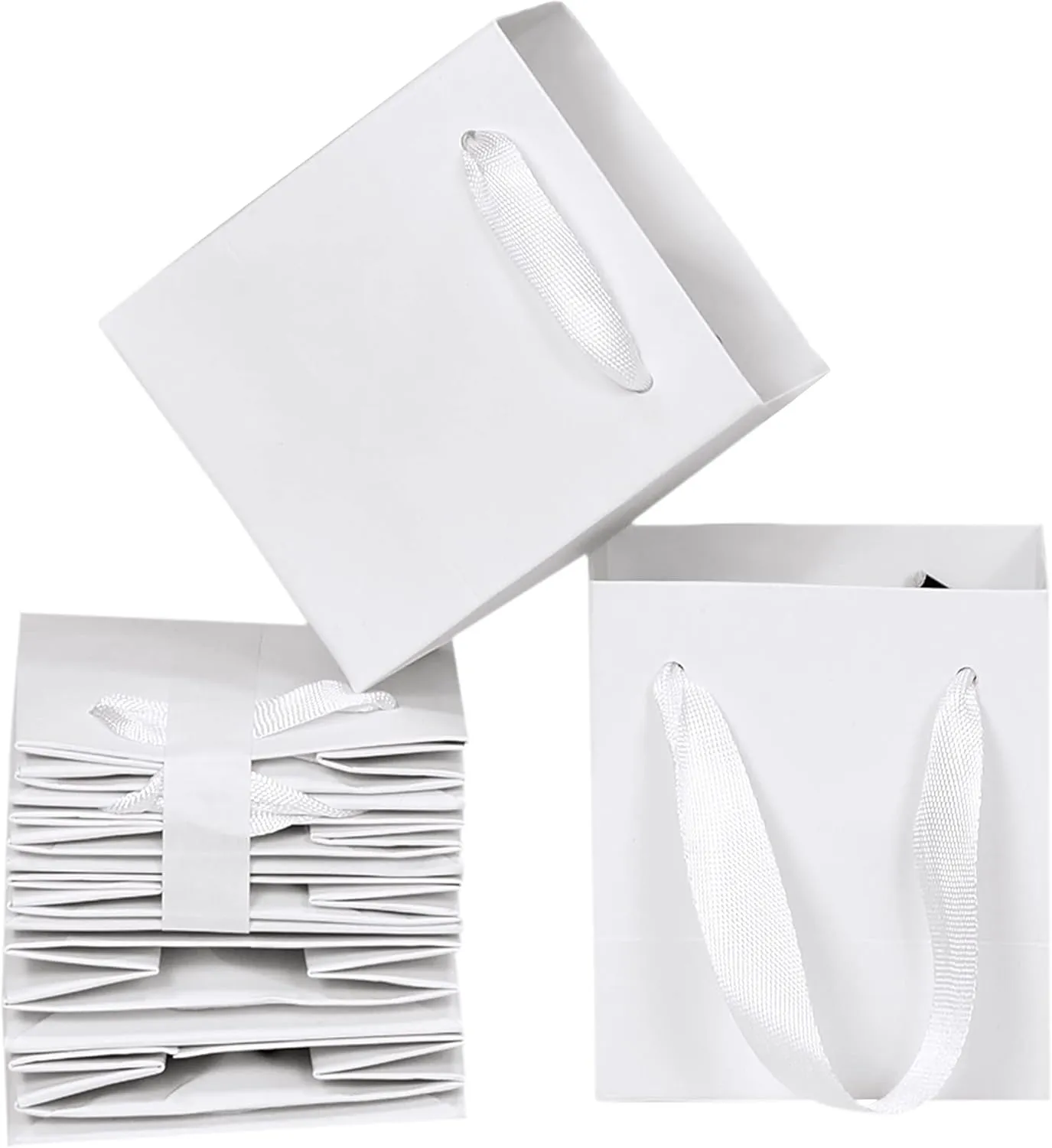 HUAPRINT White Gift Bags,12 Pack Small White Paper Bags with Handles Bulk-4x2.75x4.5 inch,Mini Party Favors Bags for Presents,Birthday,Weddings,Baby Showers