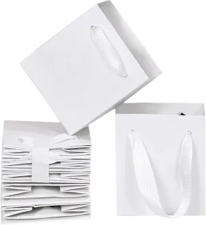 HUAPRINT White Gift Bags,12 Pack Small White Paper Bags with Handles Bulk-4x2.75x4.5 inch,Mini Party Favors Bags for Presents,Birthday,Weddings,Baby Showers