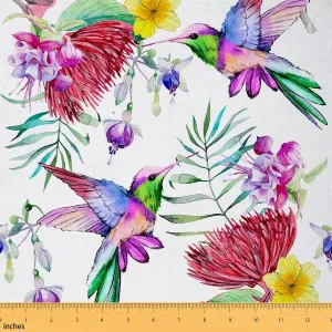 Hummingbird Tropical Floral Upholstery Fabric by The Yard - Palm Tree Decorative Hawaiian Indoor Outdoor Fabric - Animal Botanical DIY Art Waterproof - Green Blue, 5 Yards