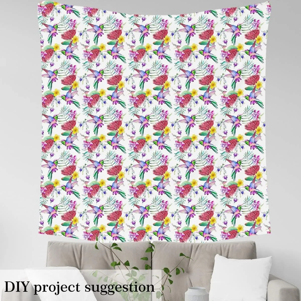 Hummingbird Tropical Floral Upholstery Fabric by The Yard - Palm Tree Decorative Hawaiian Indoor Outdoor Fabric - Animal Botanical DIY Art Waterproof - Green Blue, 5 Yards