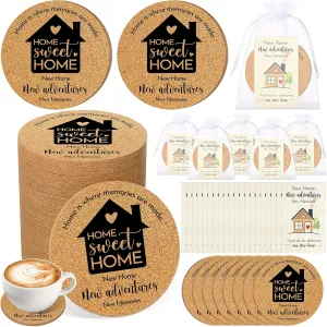 Hushee 50 Sets Housewarming Party Favors for Guests Home Sweet Home Coasters with Thank You Cards Organza Bags House Warming Return Gifts New Home Guests Souvenirs Party Decorations