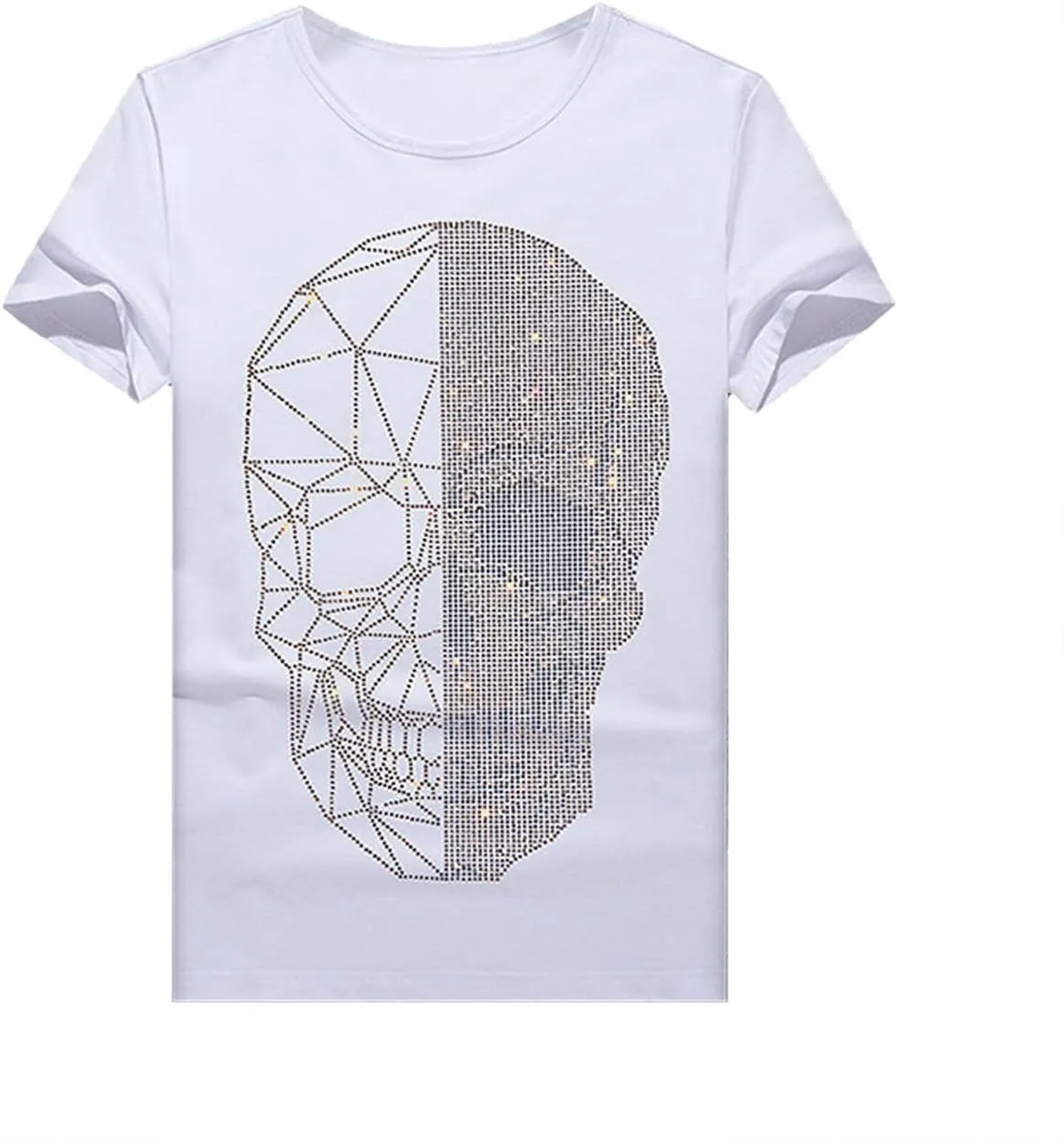 HZCX FASHION Mens Rhinestone Skull Graphic Shirt Round Collar Short Sleeve Tees