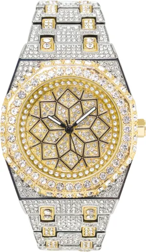 ICE STAR Men's Luxury 43mm Fully Iced Out Octagon Watch - Dazzling Simulated Diamonds, Quartz Movement - Two-Tone Dial