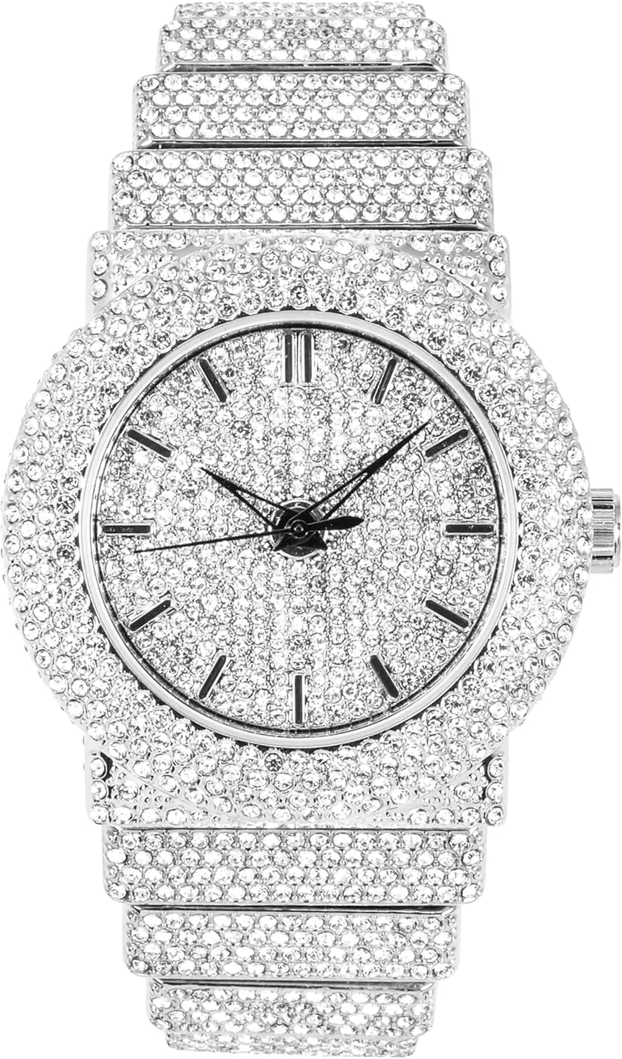 ICE STAR Women's Elegant 40mm Fully Iced Diamond Watch, Quartz Movement - Silver Dial