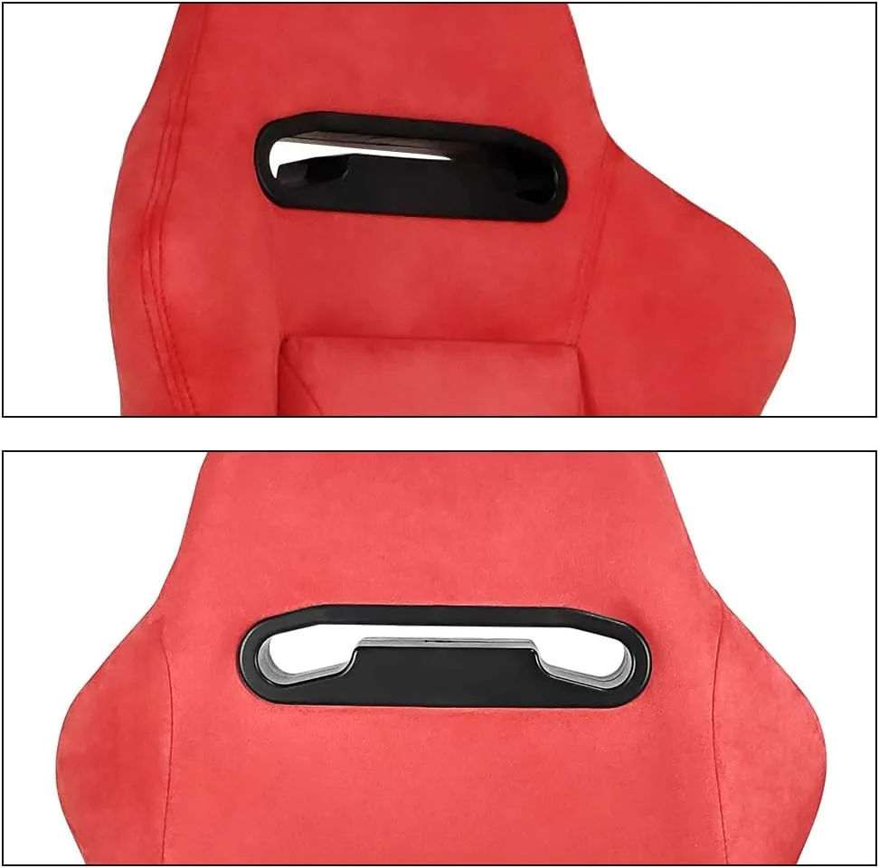 IKON MOTORSPORTS, Universal Racing Seats Pair with Dual Sliders, Red Suede Reclinable Left Right