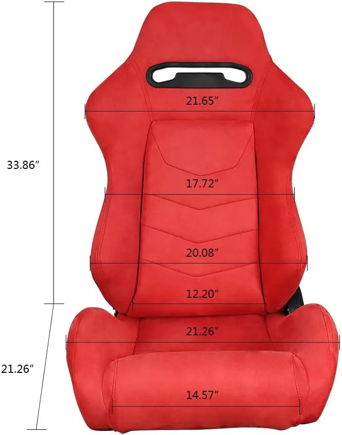 IKON MOTORSPORTS, Universal Racing Seats Pair with Dual Sliders, Red Suede Reclinable Left Right
