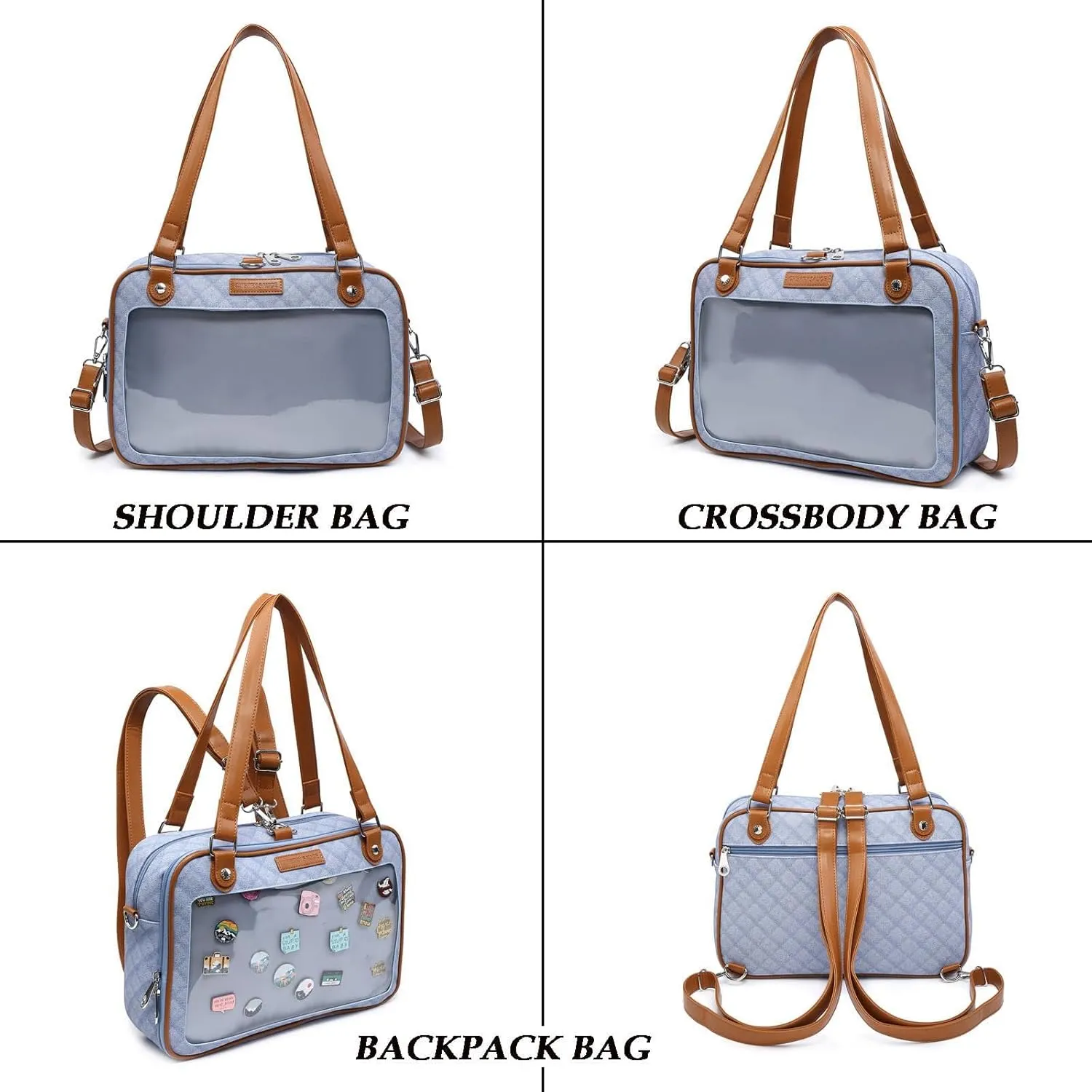 Imitation Denim PU Ita Bag Backpack Crossbody Bag Satchel Messenger Shoulder Bag for Pins Display