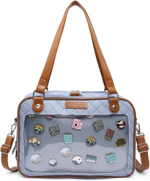 Imitation Denim PU Ita Bag Backpack Crossbody Bag Satchel Messenger Shoulder Bag for Pins Display
