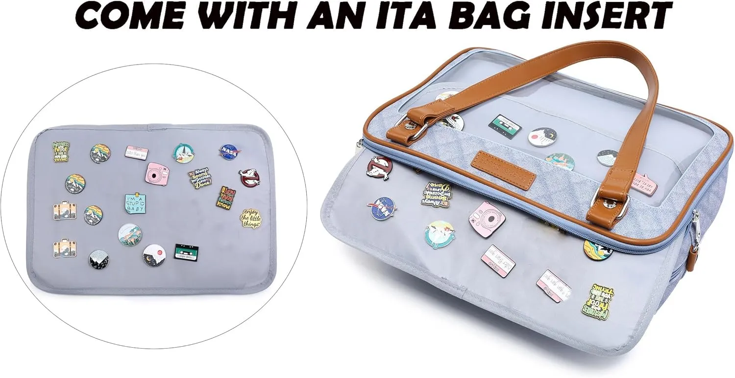 Imitation Denim PU Ita Bag Backpack Crossbody Bag Satchel Messenger Shoulder Bag for Pins Display