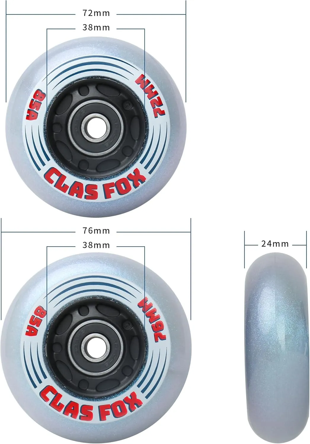 Inline Skate Wheels With Wheels Bag 72MM/76MM 85A Shining Flash Inline Skate Replacement Wheels With Bearings ABEC-9 (8-Pack) (76MM)