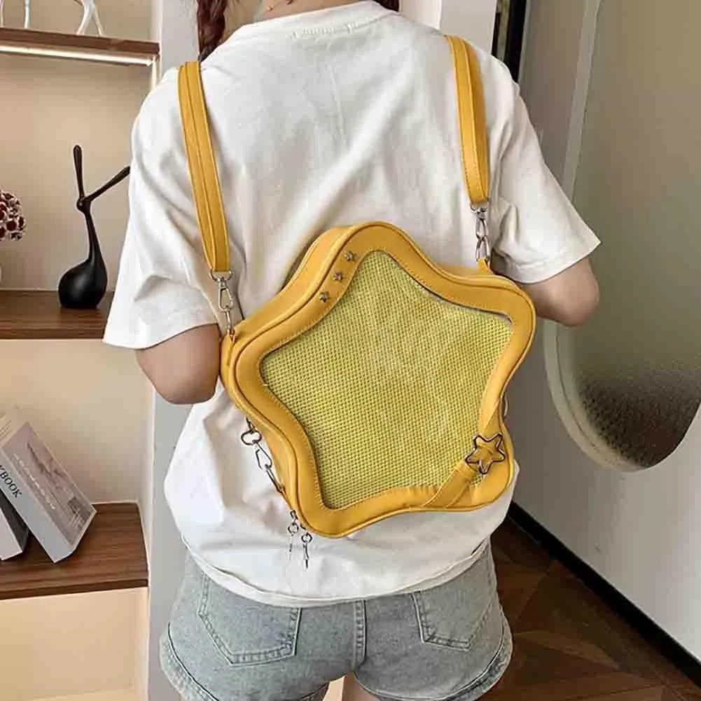 Ita Bag Star Shaped Purse, PU Leather Aesthetic Cute Crossbody Purse, Kawaii Pin Display Clear Shoulder Bag (Bare Bag)