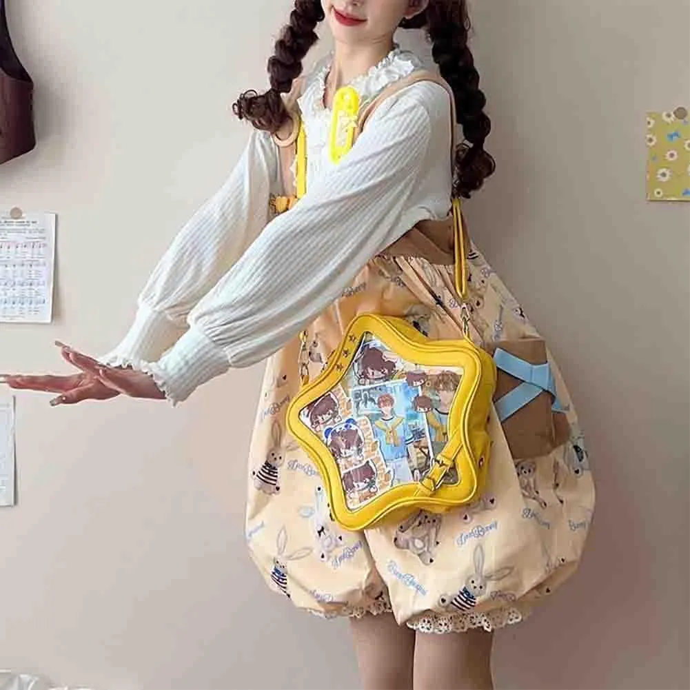 Ita Bag Star Shaped Purse, PU Leather Aesthetic Cute Crossbody Purse, Kawaii Pin Display Clear Shoulder Bag (Bare Bag)