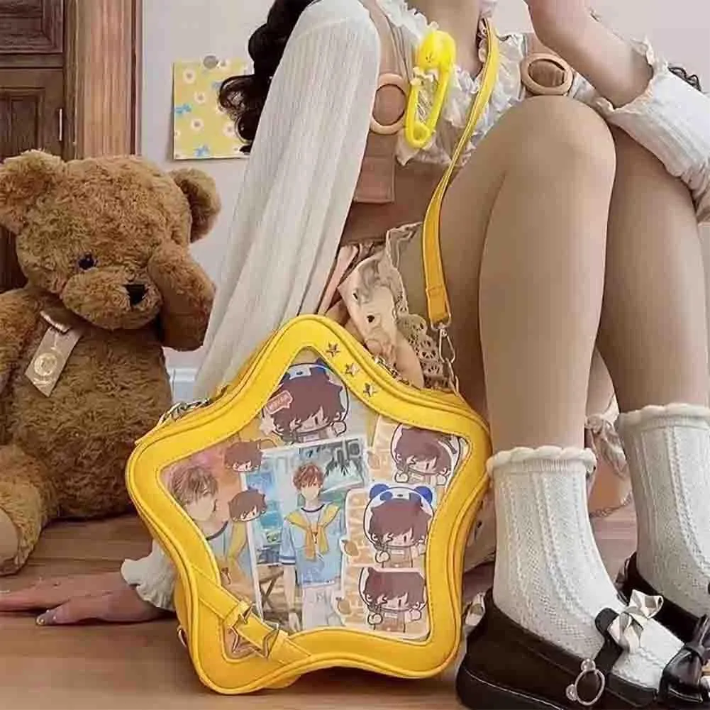 Ita Bag Star Shaped Purse, PU Leather Aesthetic Cute Crossbody Purse, Kawaii Pin Display Clear Shoulder Bag (Bare Bag)