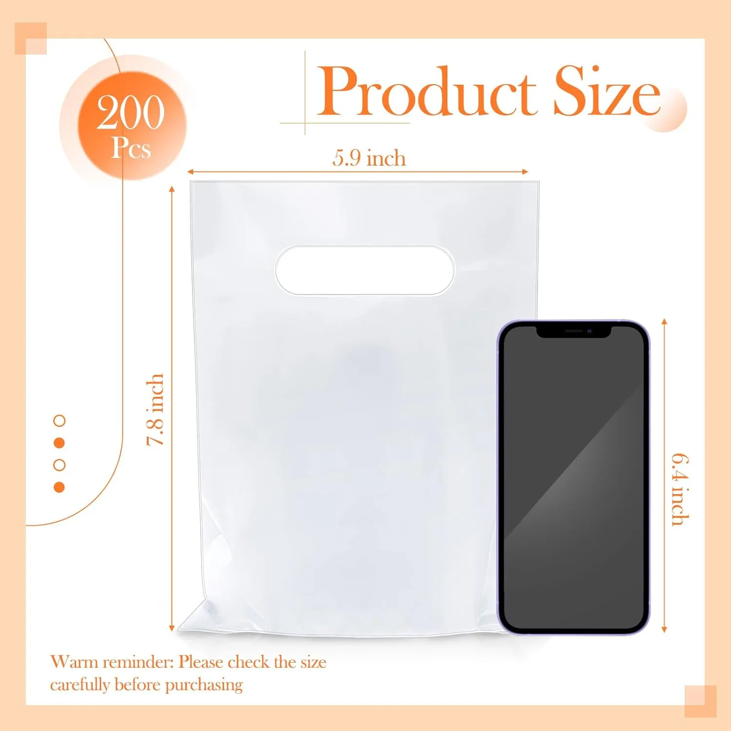 Janlaugh 200 Pcs 2.5 Mils White Small Plastic Bag for Business with Die Cut Handle 6 x 8 in Reusable Thick Merchandise Shopping Bag for Retail Glossy Boutique Treat Goodie Gift Wrapping Party