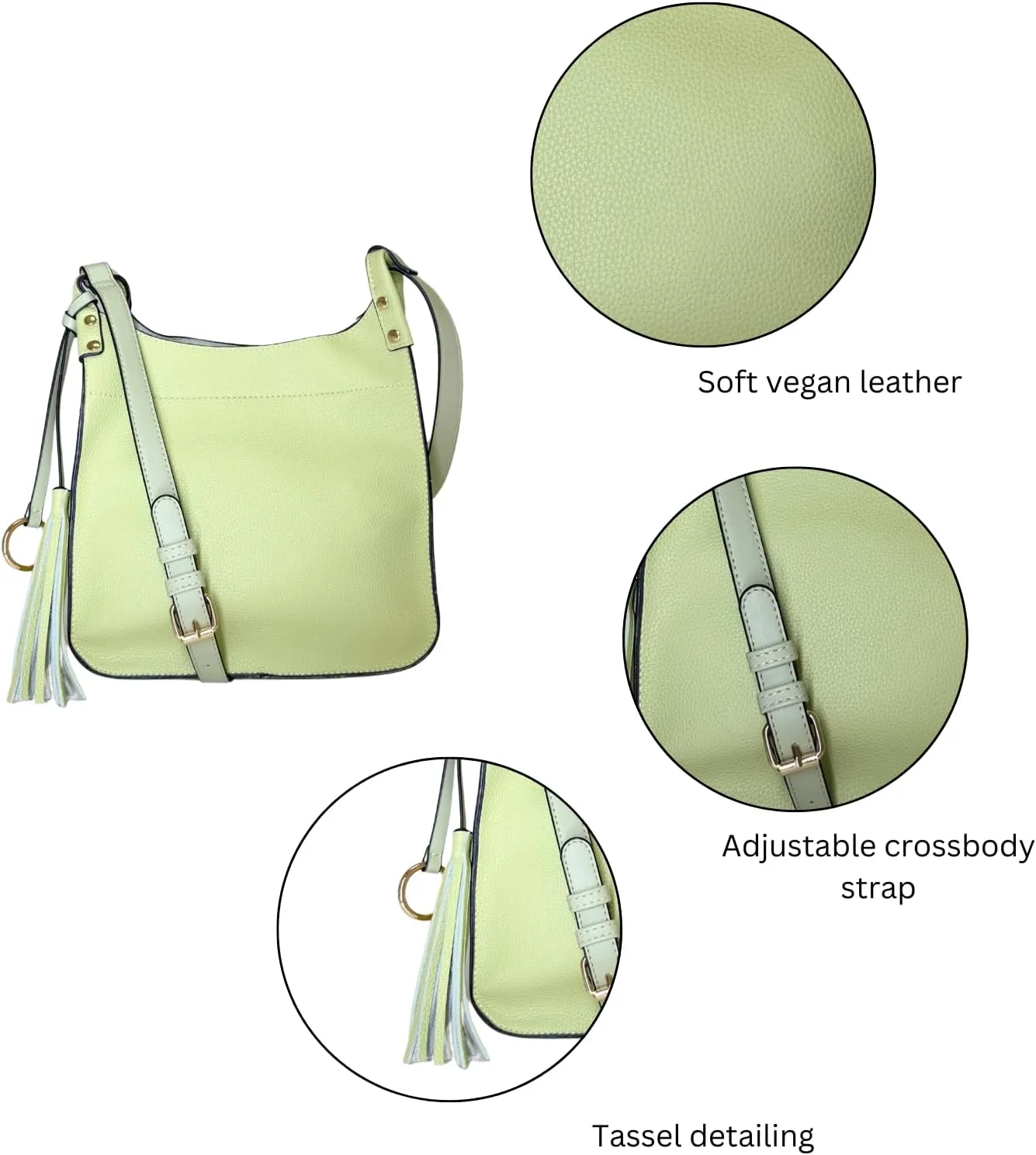 JEN & CO. Lucinda Square Crossbody Bags for Women Vegan Leather Purses Adjustable Strap Shoulder Handbags with Tassel