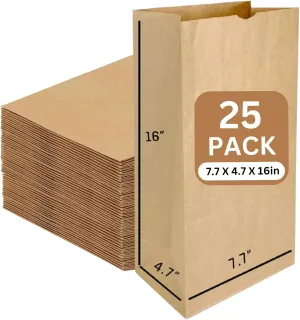 JET PAPER BAGS - Brown Kraft Paper Lunch Bags [25 Pcs] - Heavy Duty, Reusable, Recyclable, 16 LB Capacity