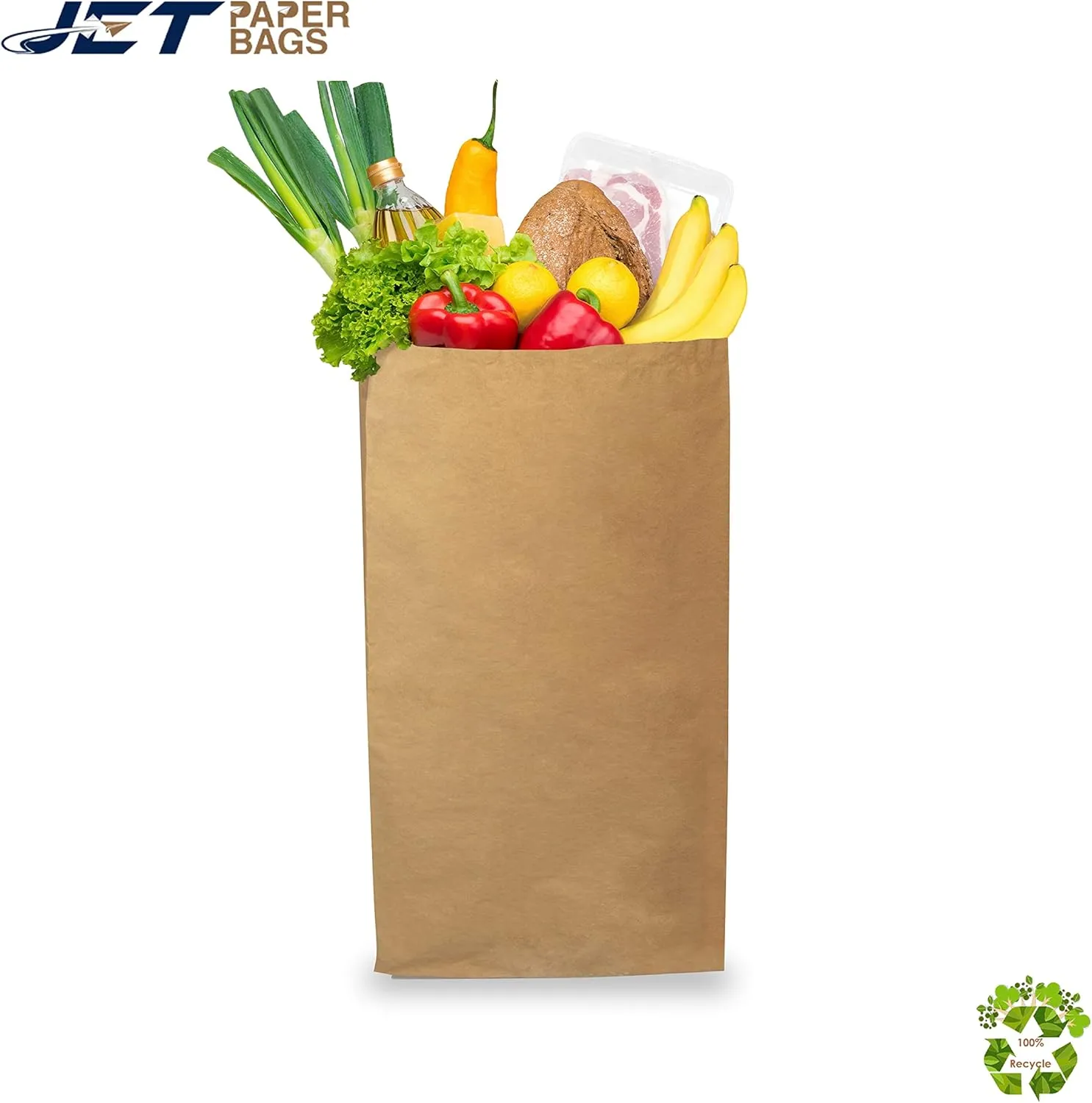 JET PAPER BAGS - Brown Kraft Paper Lunch Bags [25 Pcs] - Heavy Duty, Reusable, Recyclable, 16 LB Capacity