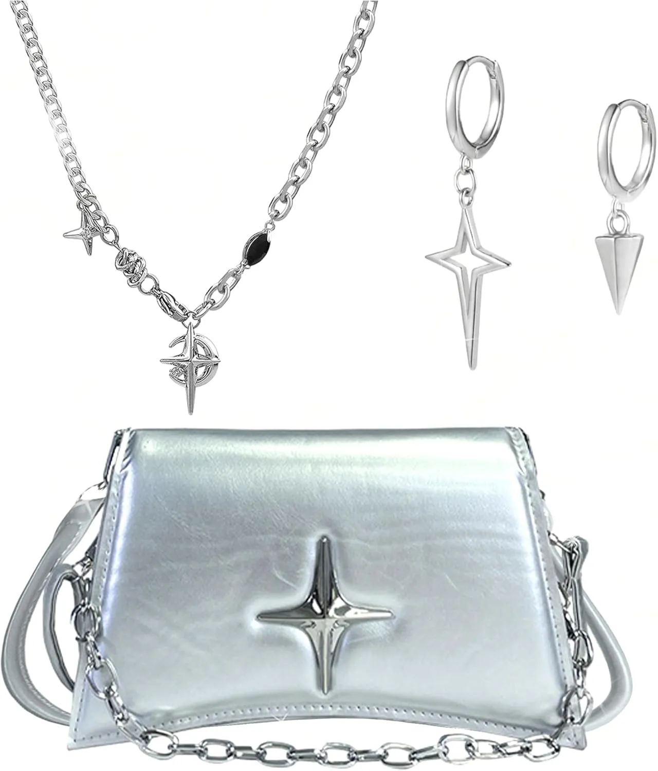 JeVenis Silver Stars Y2K Purse - Pink Techno Star Accessory