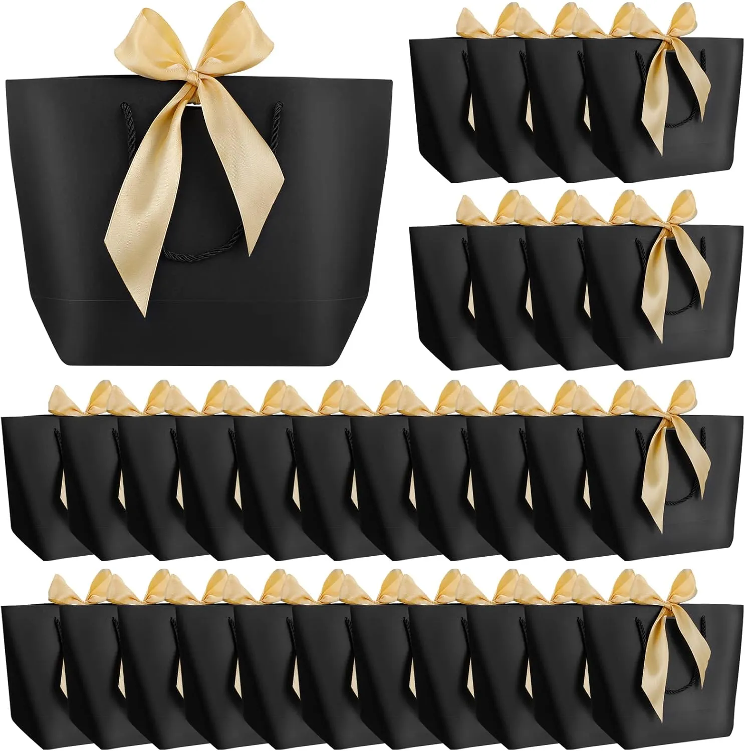 Jeyiour 36 Pack Black Gift Bags with Handles Wedding Party Favor Paper Bags Bulk with Bow Ribbons 10.6 x 7.9 x 3.5 Inch for Guests Birthday Holiday Bridesmaid Celebration