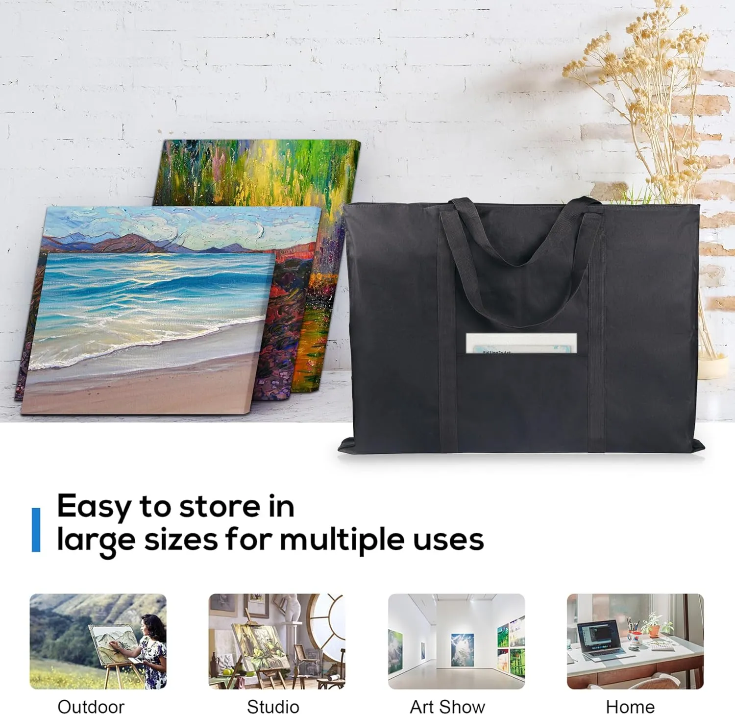 JJRING Dacron Light Weight Art Portfolio Bag, 24'' x 32'' for 23'' x 31'', Black Carrying Storage Case for Poster, Sketching, and Drawing